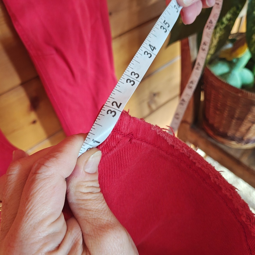 Akoo red cotton denim jeans size 34 32" inseam [Needs Cleaning] Button Fly - Picture 7 of 9